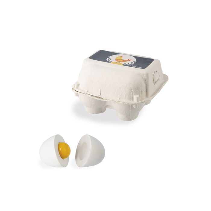 HUEVERA CON 4 HUEVOS DE MADERA -
