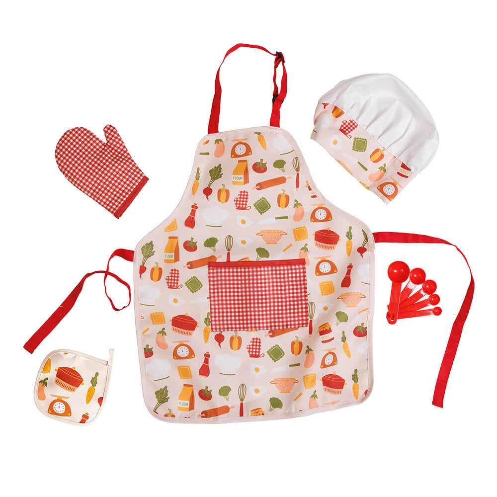VESTIDO DE CHEF CON ACCESORIOS DE COCINA PARA NIÑOS