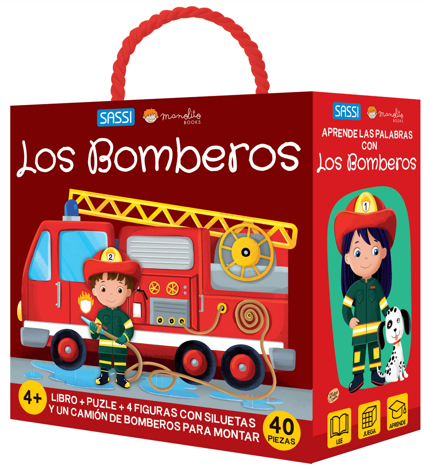 LOS BOMBEROS - LIBRO + PUZZLE + FIGURAS PARA MONTAR - MANOLITO BOOKS