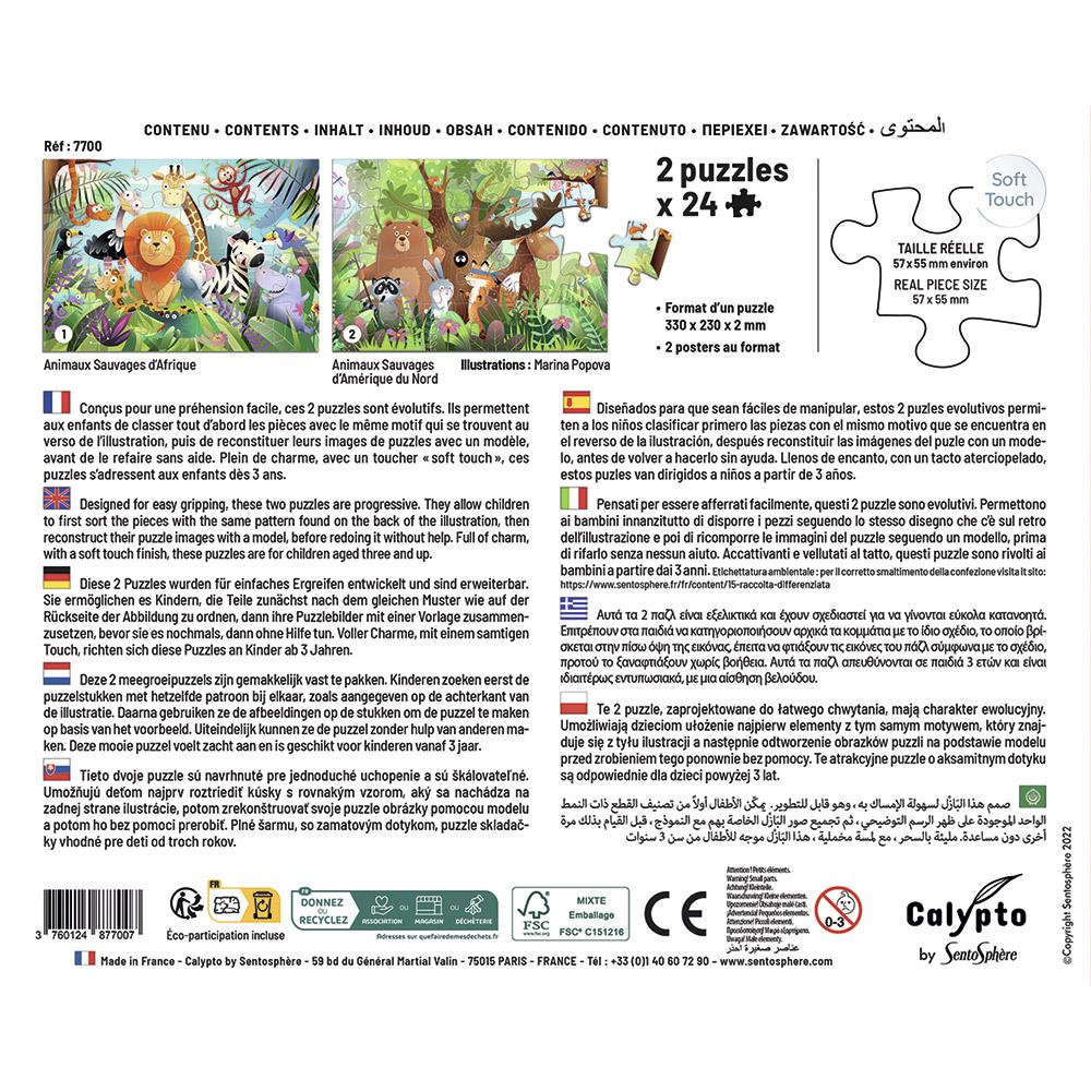 ANIMALES SALVAJES - 2 PUZZLES DE 24 PIEZAS - CALYPTO