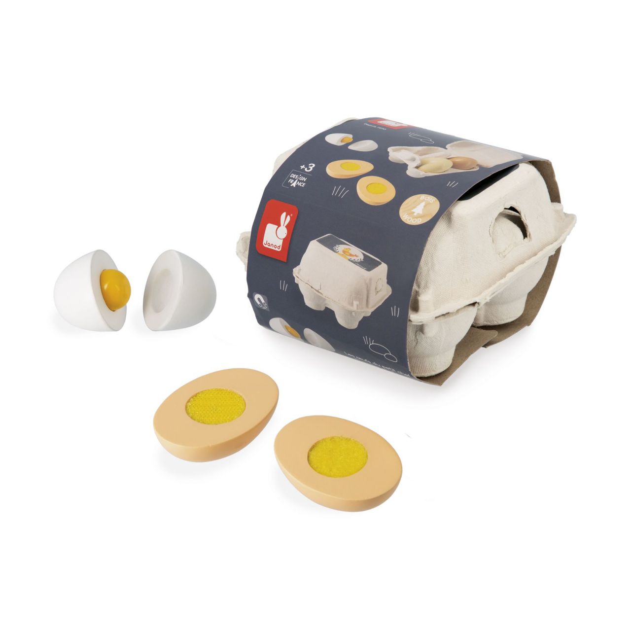 HUEVERA CON 4 HUEVOS DE MADERA -