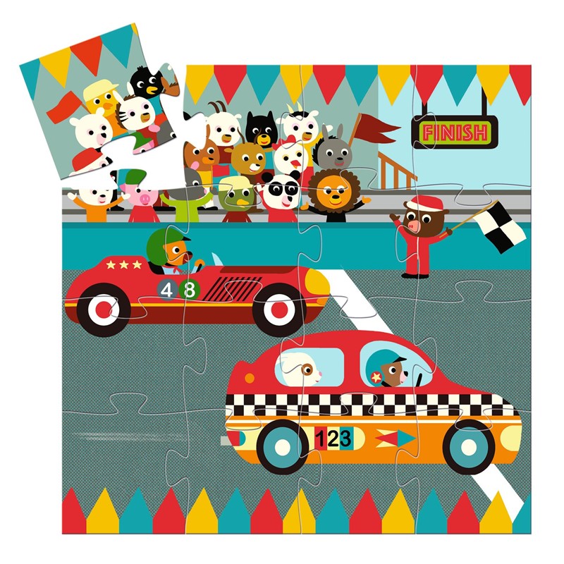 COCHE DE CARRERAS - PUZZLE 16 PIEZAS- CAJA SILUETA