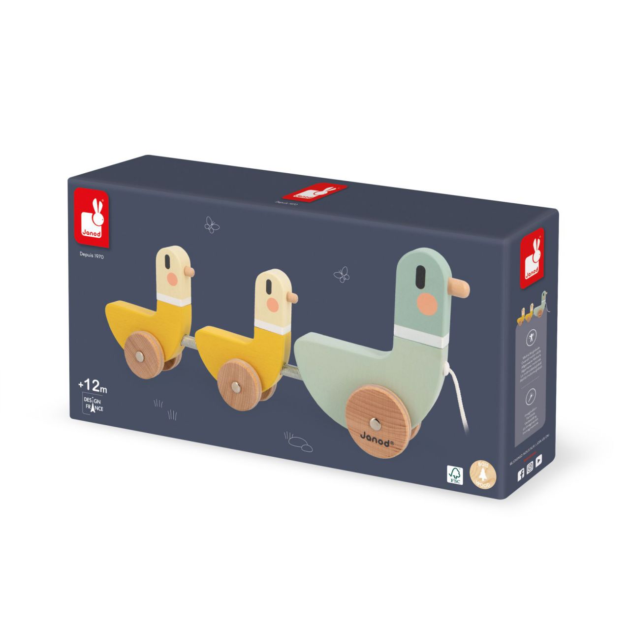 FAMILIA DE PATOS - JUGUETE DE ARRASTRE DE MADERA -