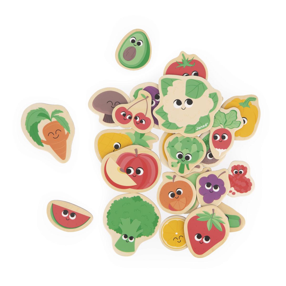 IMANES DE FRUTAS Y VERDURAS DE MADERA - 24 PIEZAS - JANOD