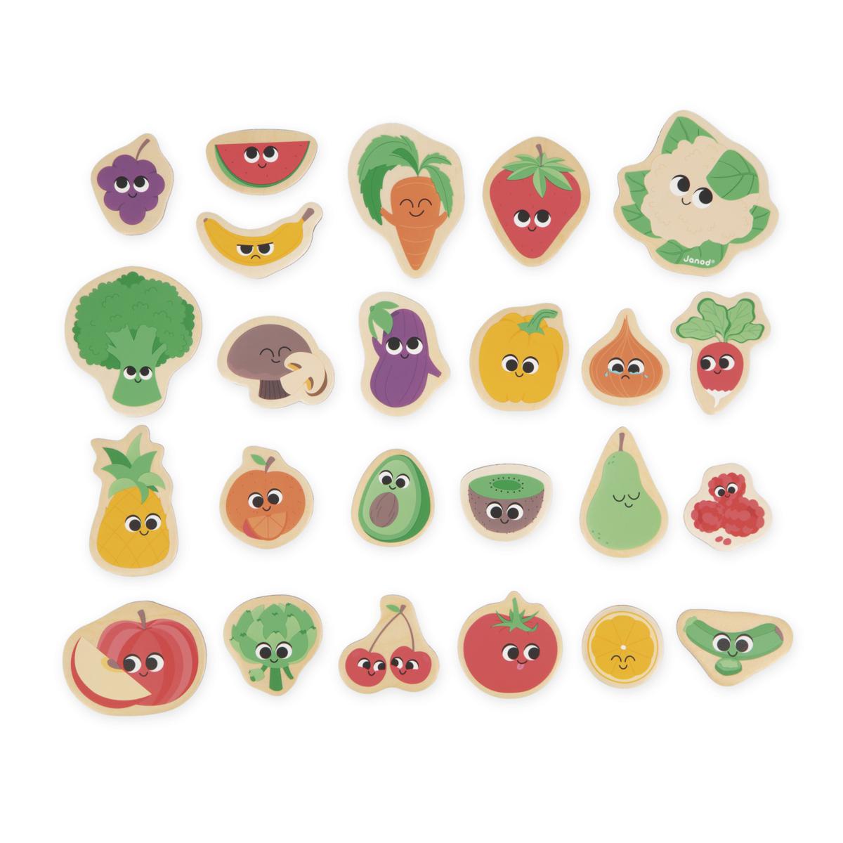 IMANES DE FRUTAS Y VERDURAS DE MADERA - 24 PIEZAS - JANOD