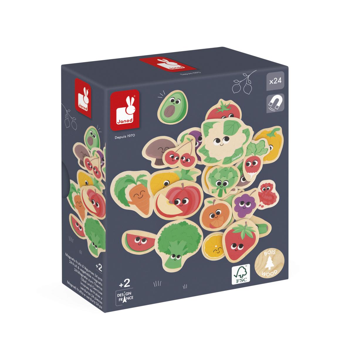 IMANES DE FRUTAS Y VERDURAS DE MADERA - 24 PIEZAS - JANOD