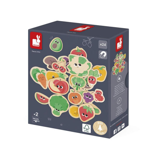 IMANES DE FRUTAS Y VERDURAS DE MADERA - 24 PIEZAS - JANOD
