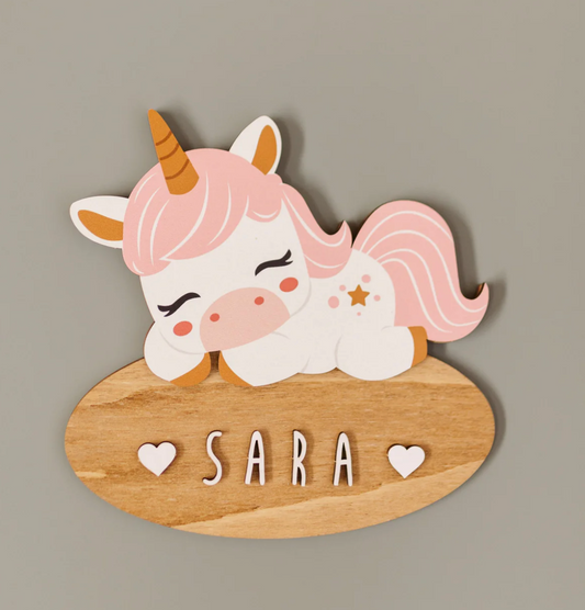 PLACA DECORATIVA PERSONALIZABLE - UNICORNIO - CON KIT DE LETRAS