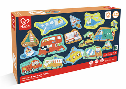 RUEDAS Y MARAVILLAS - 15 PUZZLES EVOLUTIVOS - HAPE