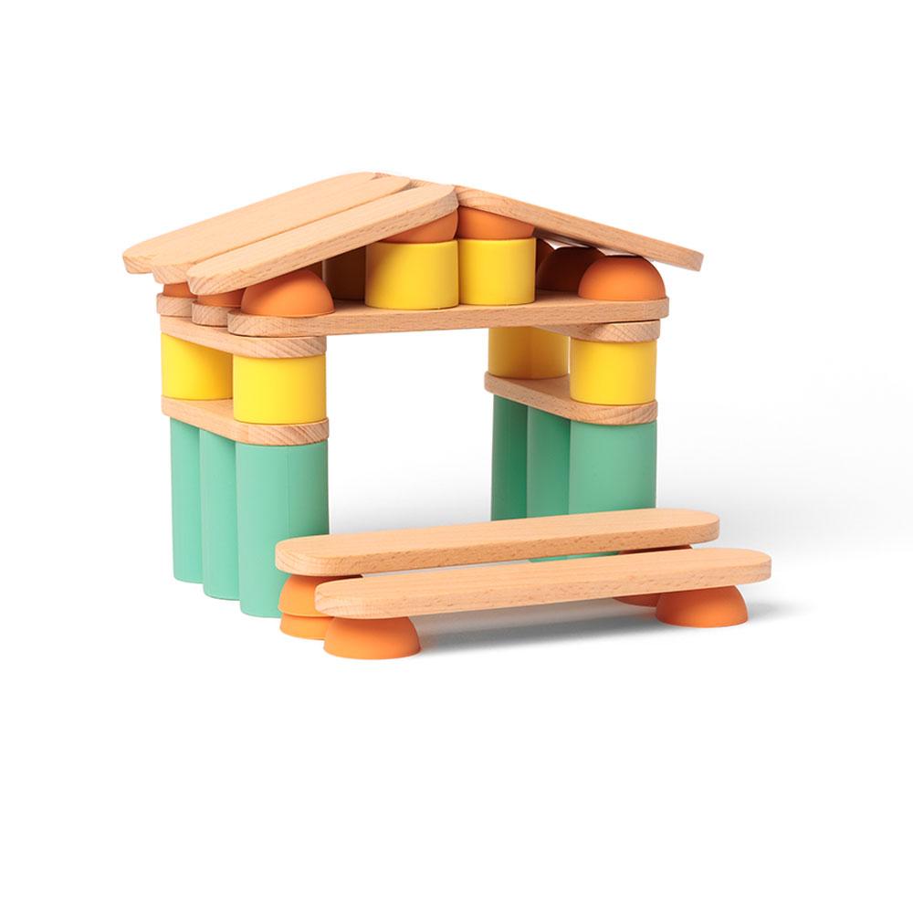 OPPI STIX - 60 PIEZAS DE MADERA Y SILICONA - JUEGO DE CONSTRUCCIÓN