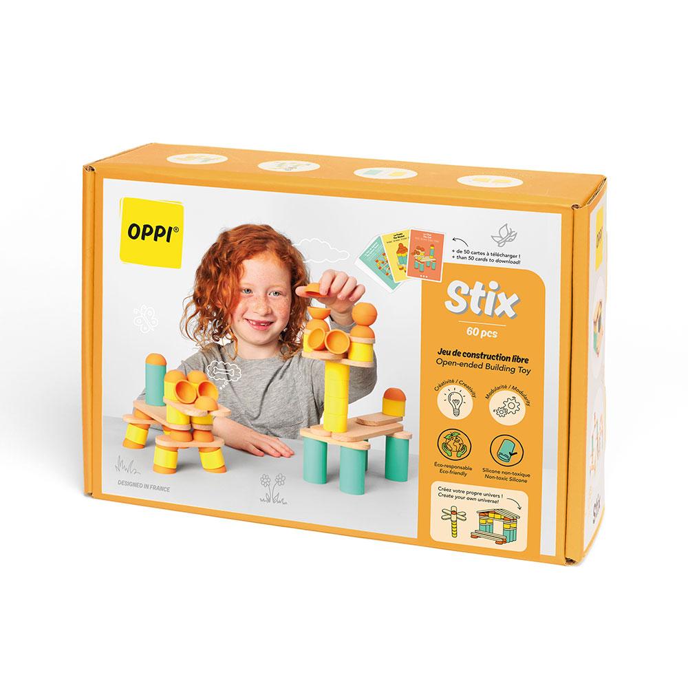 OPPI STIX - 60 PIEZAS DE MADERA Y SILICONA - JUEGO DE CONSTRUCCIÓN