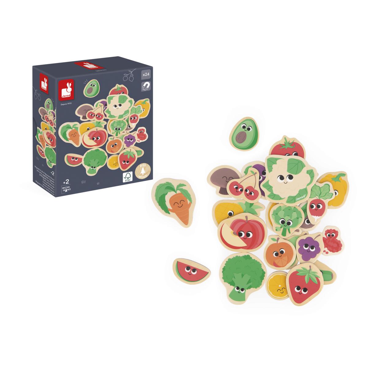 IMANES DE FRUTAS Y VERDURAS DE MADERA - 24 PIEZAS - JANOD