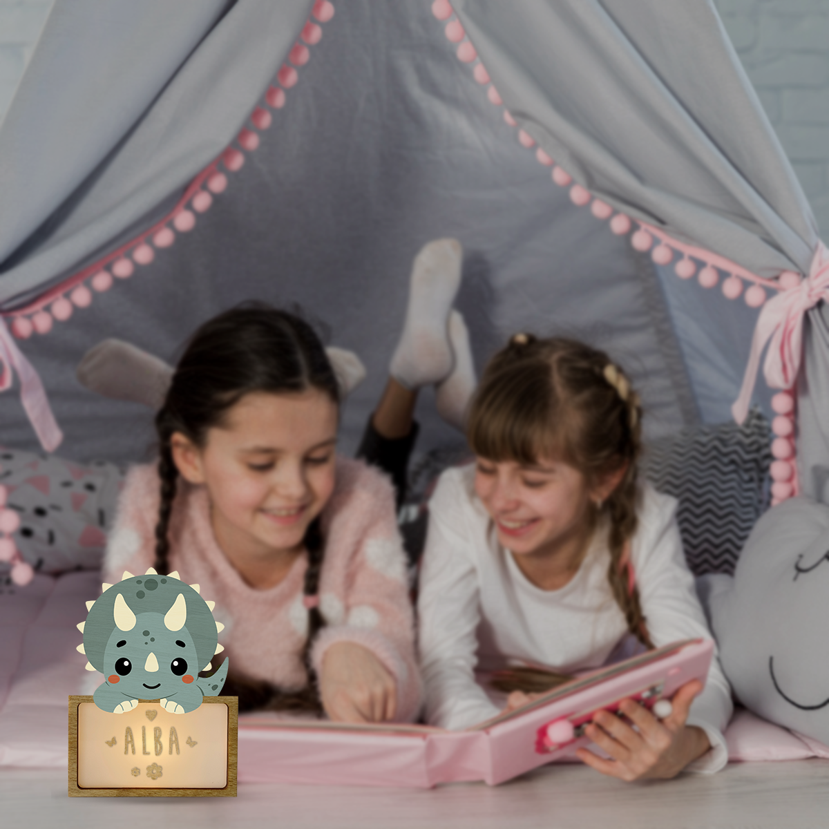 LÁMPARA PEQUEÑA DINOSAURIO - CON KIT DE LETRAS PERSONALIZABLE -