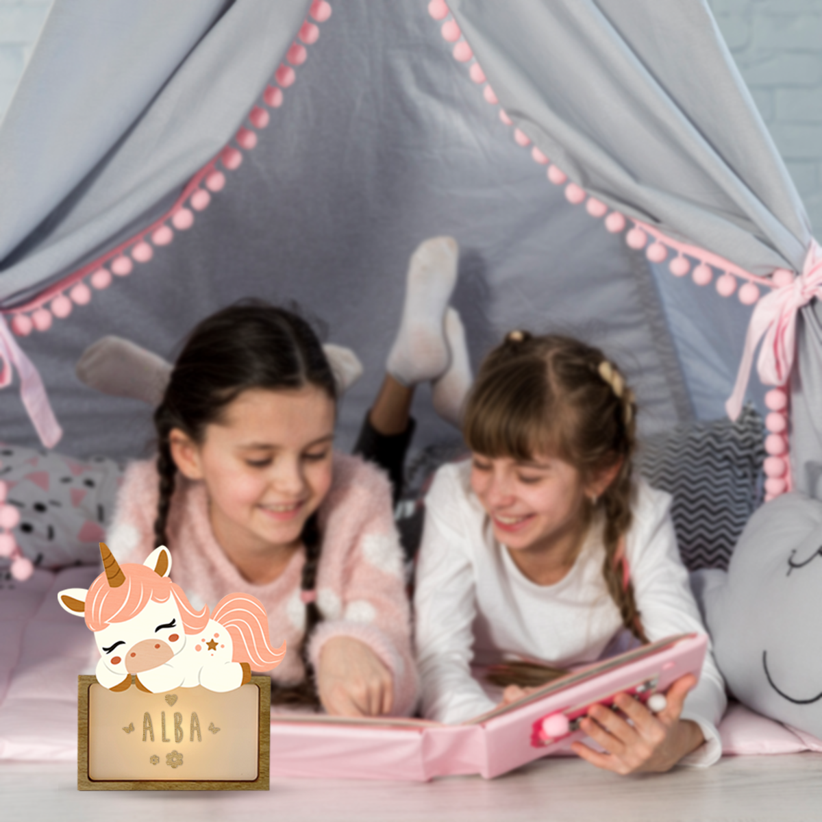 LÁMPARA PEQUEÑA UNICORNIO - CON KIT DE LETRAS PERSONALIZABLE-