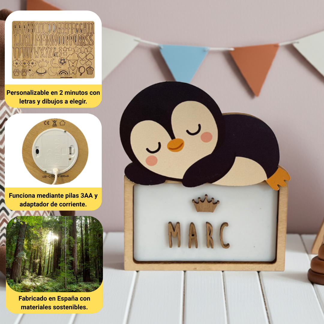 LÁMPARA PEQUEÑA PINGÜINO - CON KIT D ELETRAS PERSONALIZABLE -