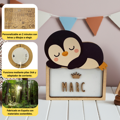 LÁMPARA PEQUEÑA PINGÜINO - CON KIT D ELETRAS PERSONALIZABLE -
