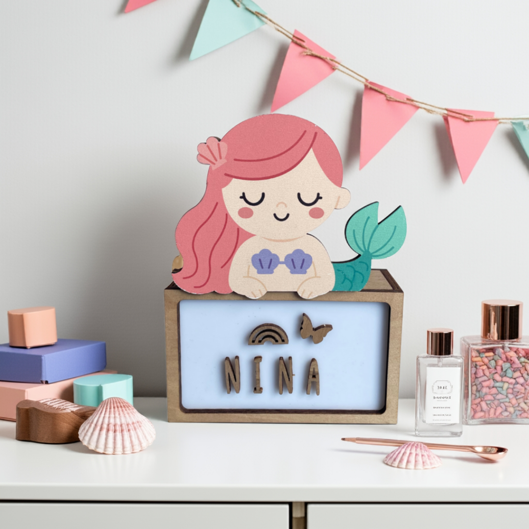 LÁMPARA PEQUEÑA SIRENA- CON KIT DE LETRAS PERSONALIZABLE -